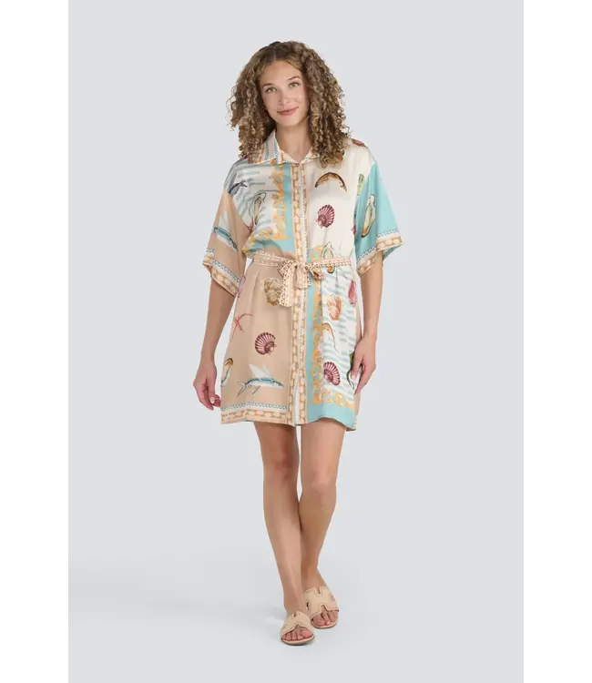Jessica Laura Button Up Shirt Dress with Collar & Belt