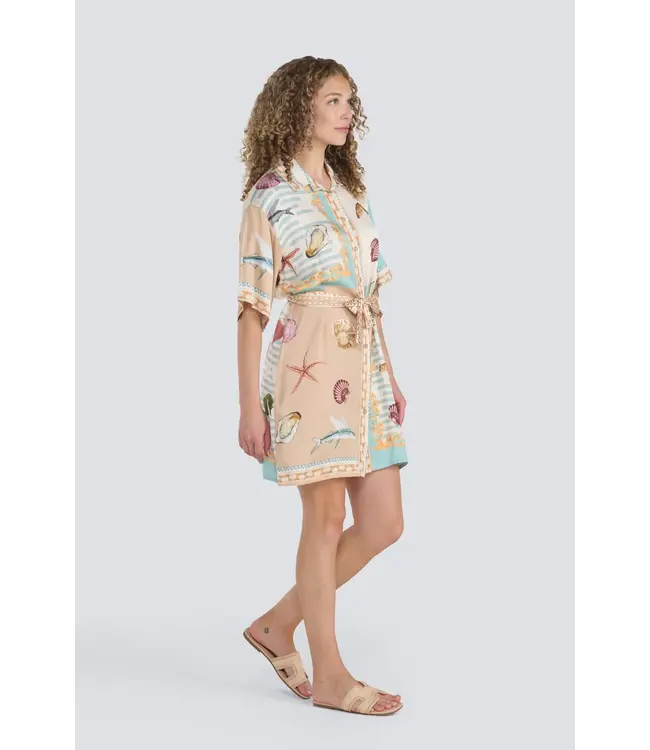 Jessica Laura Button Up Shirt Dress with Collar & Belt