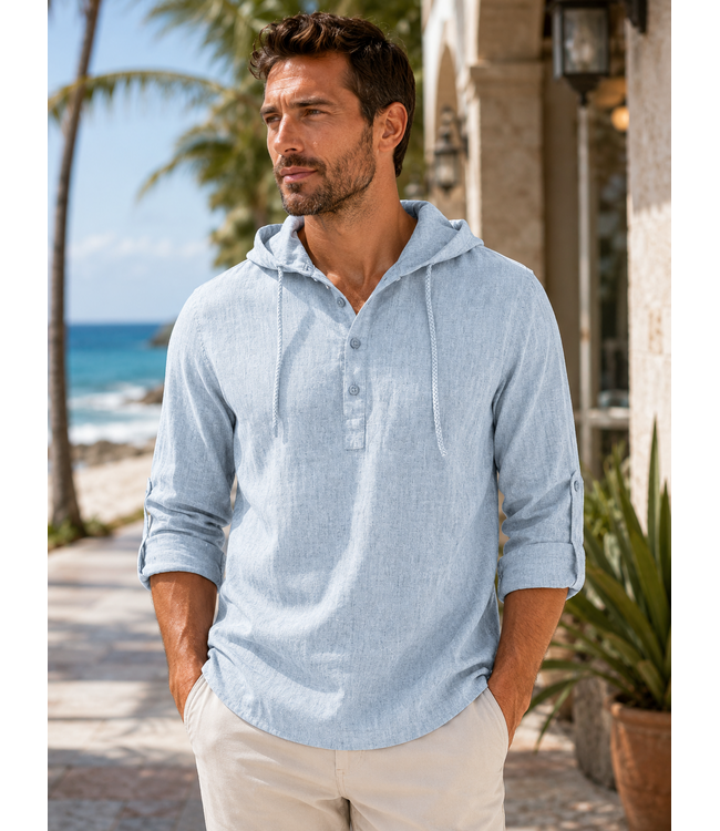 Point Zero Hooded Pop Over Linen Cotton Shirt