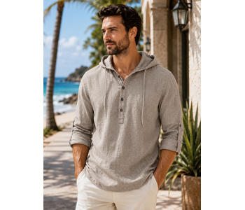 Point Zero Hooded Pop Over Linen Cotton Shirt