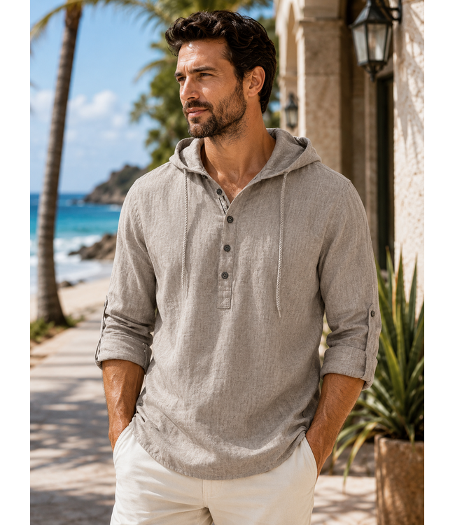 Point Zero Hooded Pop Over Linen Cotton Shirt
