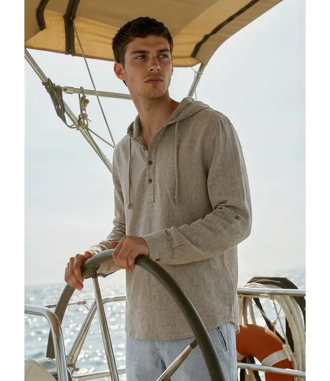 Point Zero Hooded Pop Over Linen Cotton Shirt