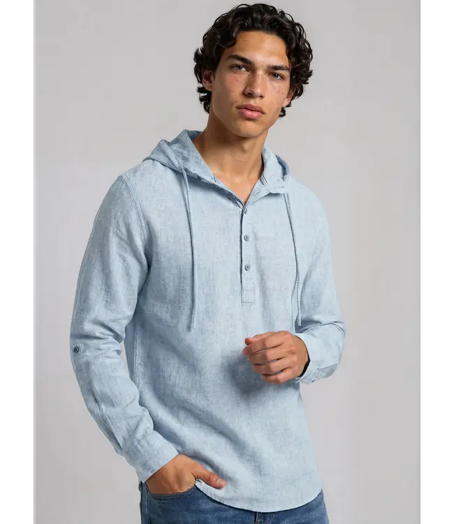 Point Zero Hooded Pop Over Linen Cotton Shirt