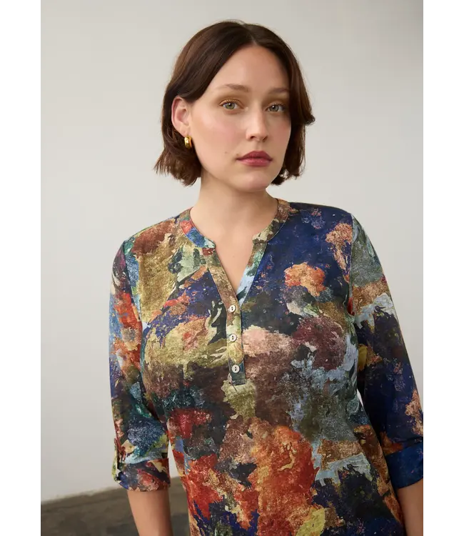 FDJ - TALLULAH PRINT HENLEY 3/4 SLEEVE TOP