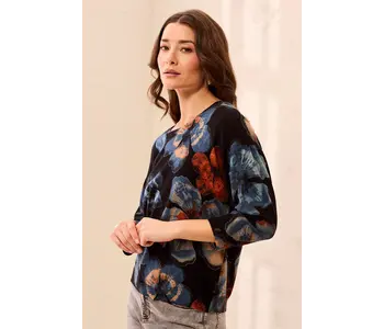 Tribal Soft Yarn Three-Quarter Sleeve Crewneck Sweater