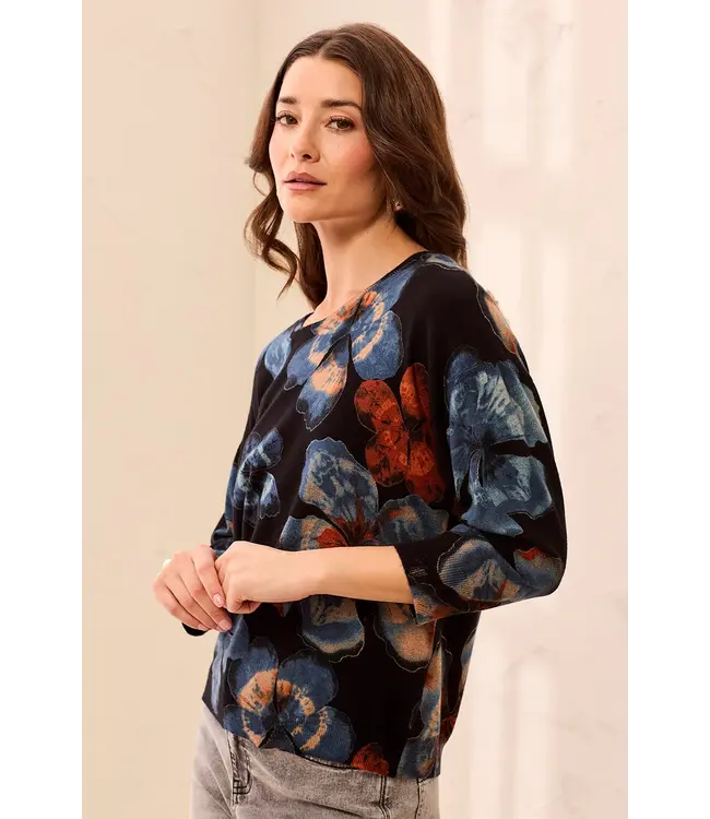 Tribal Soft Yarn Three-Quarter Sleeve Crewneck Sweater