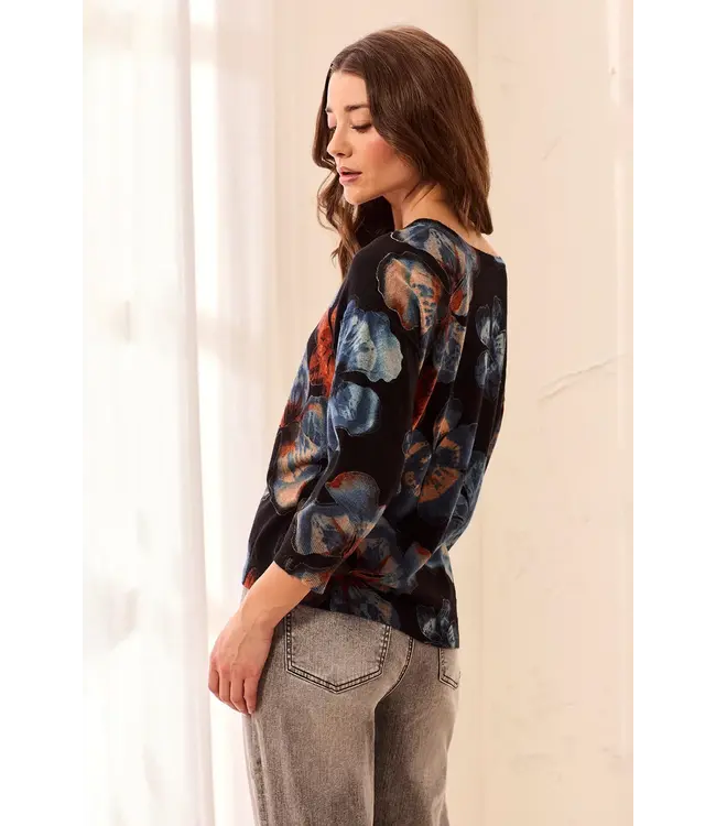 Tribal Soft Yarn Three-Quarter Sleeve Crewneck Sweater