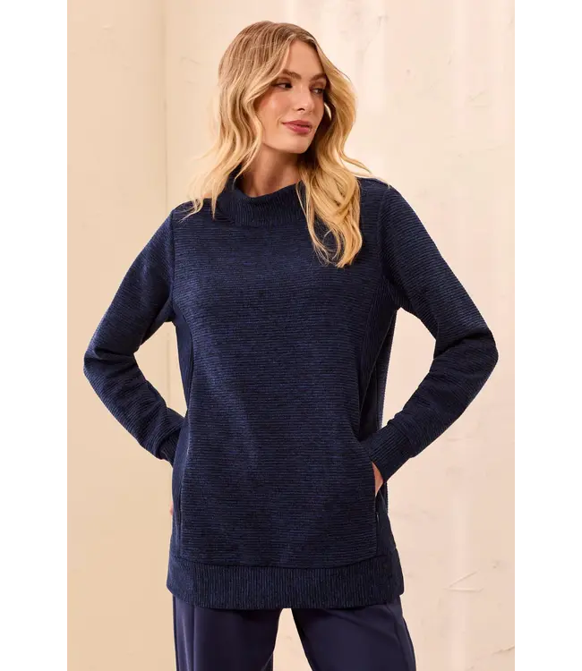 Tribal Ottoman Rib Mock Neck Tunic Sweater
