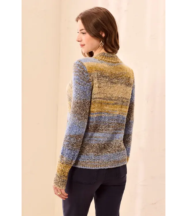 Tribal Space-Dye Textured Mock Neck Puff Sleeve Sweater
