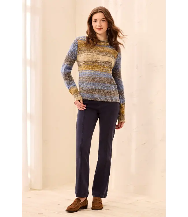 Tribal Space-Dye Textured Mock Neck Puff Sleeve Sweater