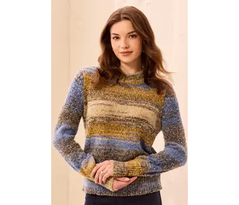 Tribal Space-Dye Textured Mock Neck Puff Sleeve Sweater