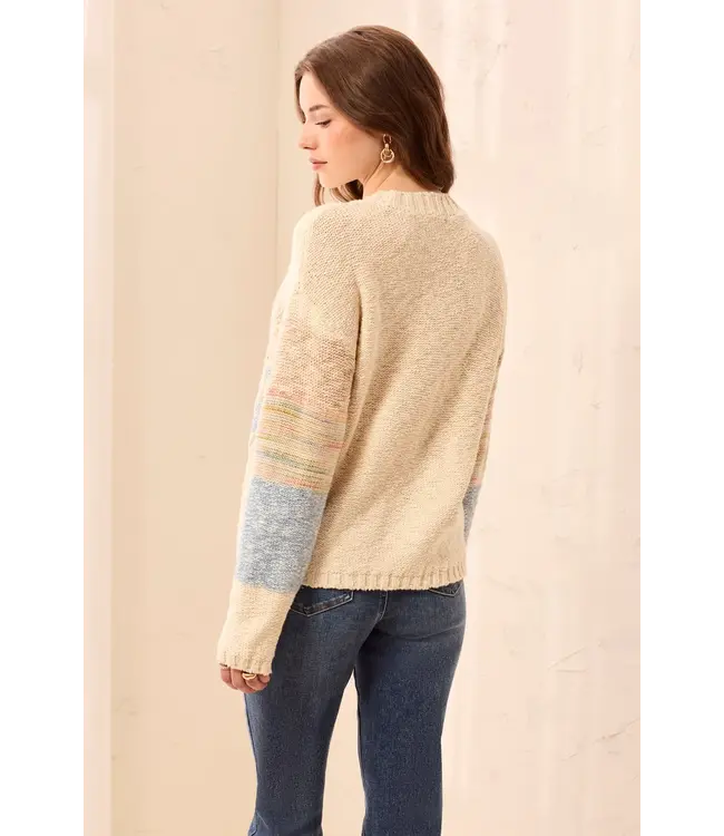 Tribal Novelty Slub Knit Embroidered Long Sleeve Sweater