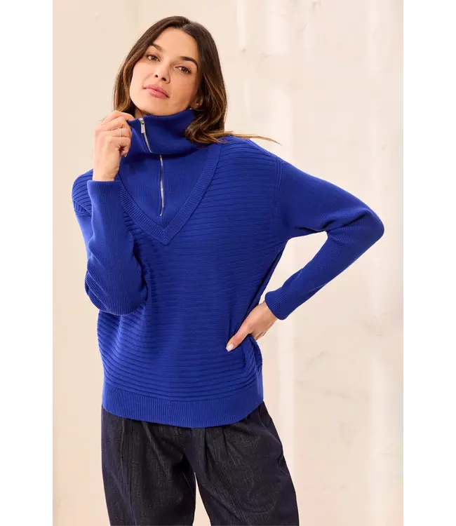 Tribal SOFT ZIP UP V NECK SWEATER