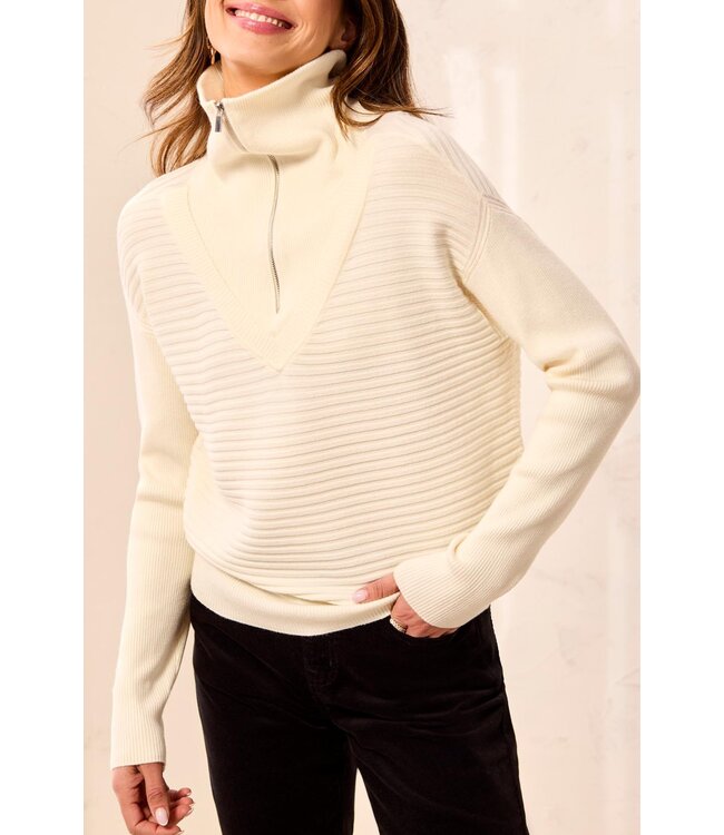 Tribal SOFT ZIP UP V NECK SWEATER