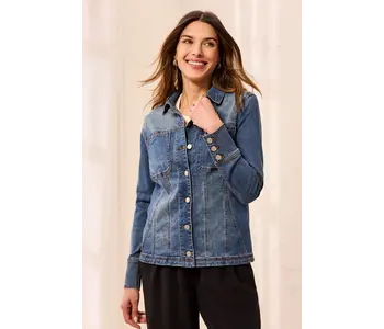 Tribal Embroidered Button Front Fitted Denim Jacket