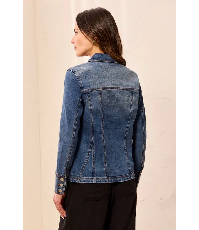 Tribal Embroidered Button Front Fitted Denim Jacket