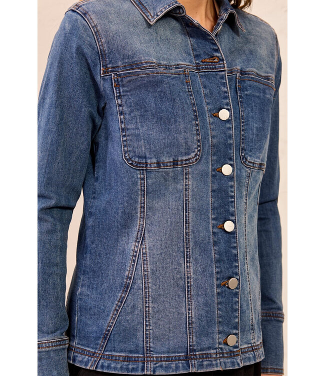 Tribal Embroidered Button Front Fitted Denim Jacket