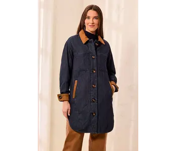 Tribal Quilted Denim Suede Trim Button-Front Jacket