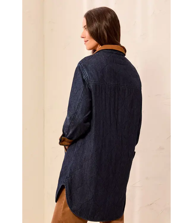 Tribal Quilted Denim Suede Trim Button-Front Jacket