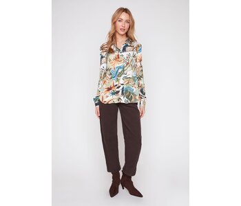 Renuar Lux Fabric Olive Combo Woven Blouse