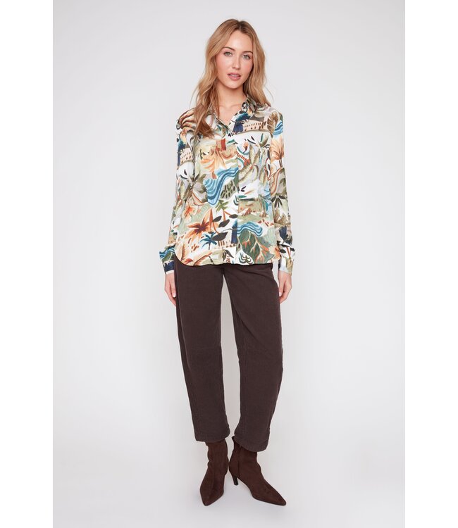 Renuar Lux Fabric Olive Combo Woven Blouse