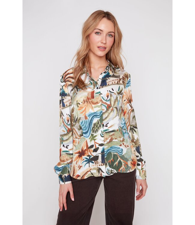Renuar Lux Fabric Olive Combo Woven Blouse