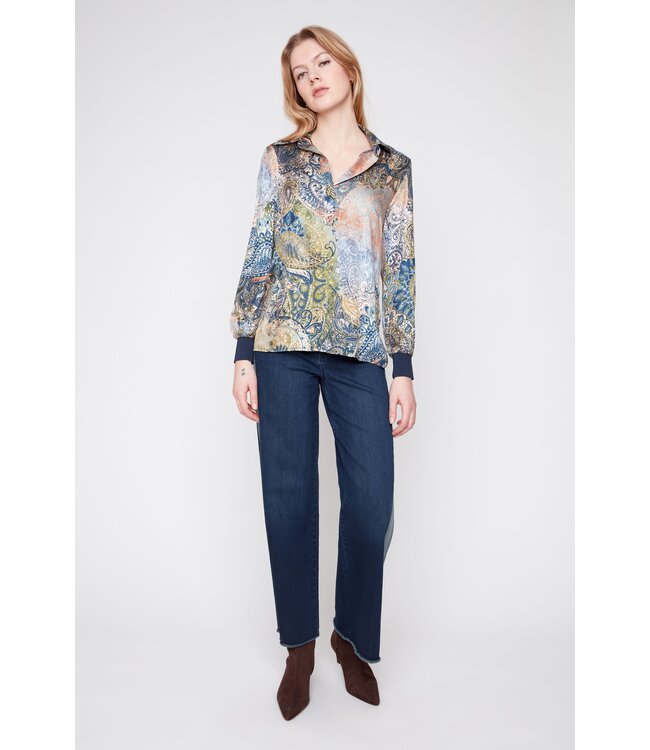 RENUAR Lux Fabric  Olive Como Woven Blouse