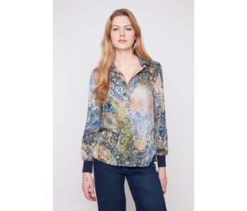 RENUAR Lux Fabric  Olive Como Woven Blouse