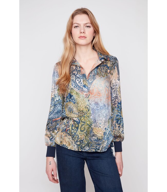 RENUAR Lux Fabric  Olive Como Woven Blouse