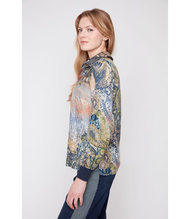 RENUAR Lux Fabric  Olive Como Woven Blouse