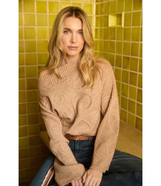 FDJ Mock Neck Embellished Sweater