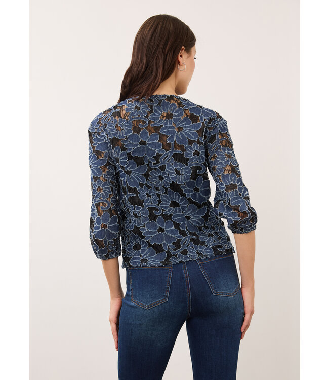 FDJ 3/4 Sleeve Popover Top Denim and Lace