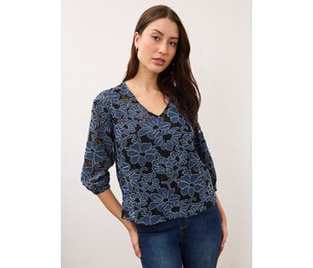 FDJ 3/4 Sleeve Popover Top Denim and Lace