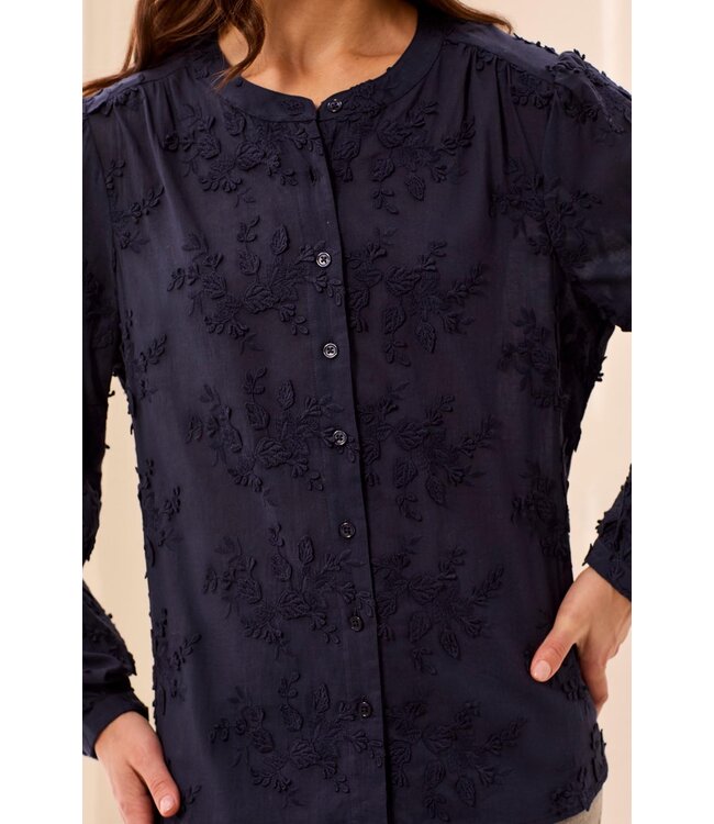Tribal Canada Long-Sleeve Button Front Blouse with Embroidered Detail