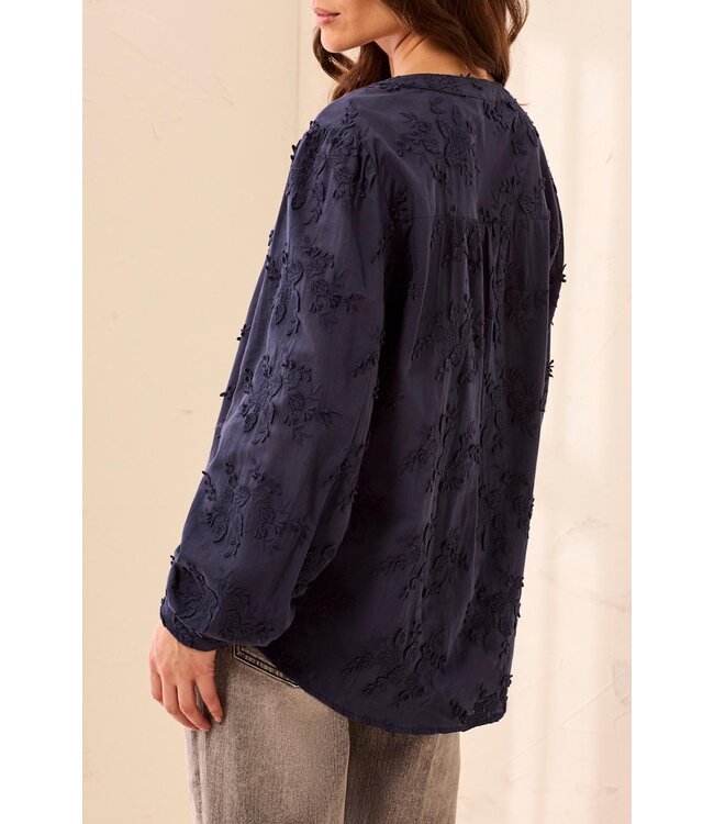 Tribal Canada Long-Sleeve Button Front Blouse with Embroidered Detail