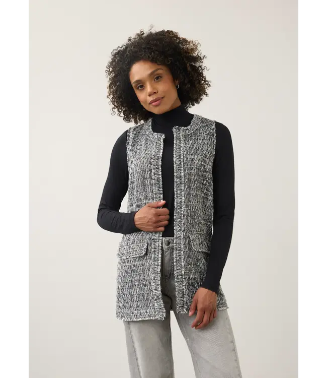 FDJ Long Tweed Vest Black Silver