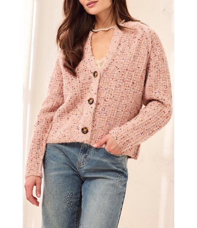 Tribal Canada Sequinned Button Front Notch Neck Sweater Cardigan