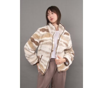 RD Style Jane Full Zip Front Patterned Sherpa With Velvet Jacket