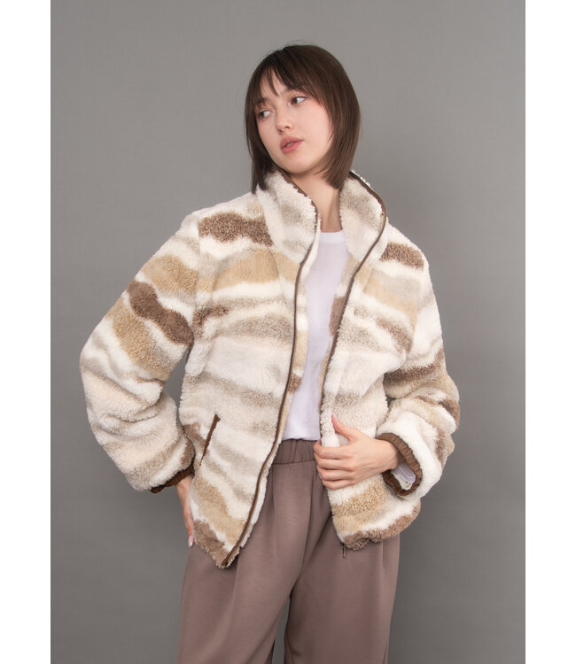 RD Style Jane Full Zip Front Patterned Sherpa With Velvet Jacket
