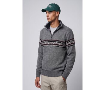 point Zero Bonded chenille mock-zip sweater with jaquard pattern