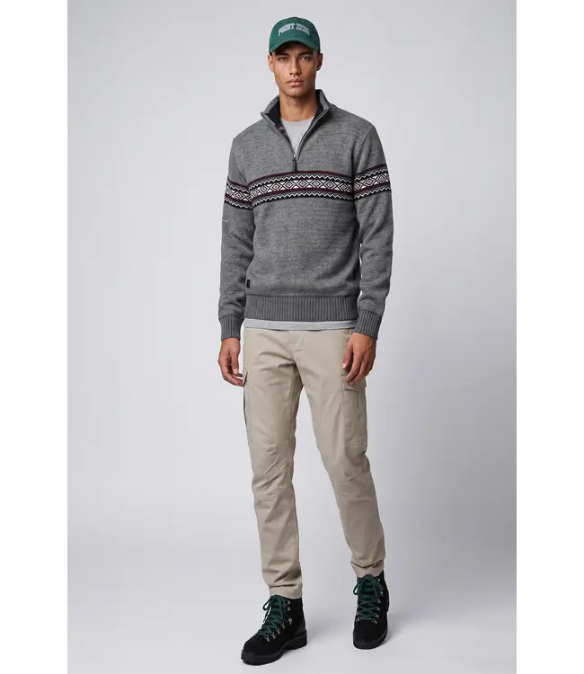 point Zero Bonded chenille mock-zip sweater with jaquard pattern