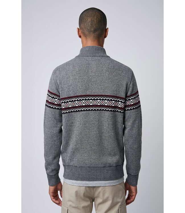 point Zero Bonded chenille mock-zip sweater with jaquard pattern