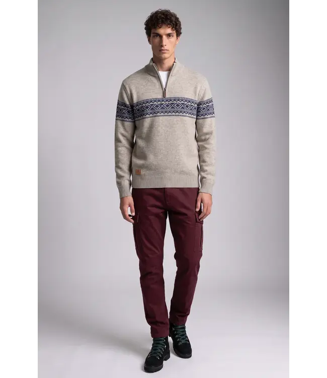point Zero Bonded chenille mock-zip sweater with jaquard pattern