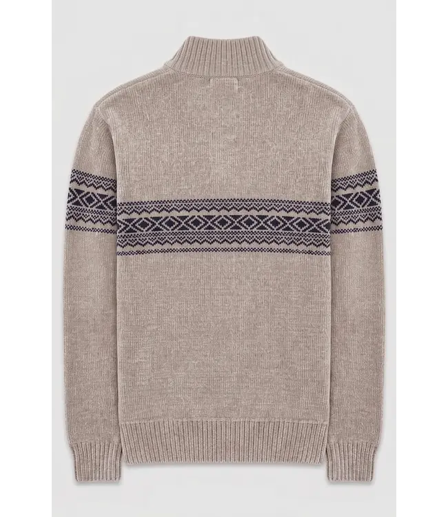 point Zero Bonded chenille mock-zip sweater with jaquard pattern
