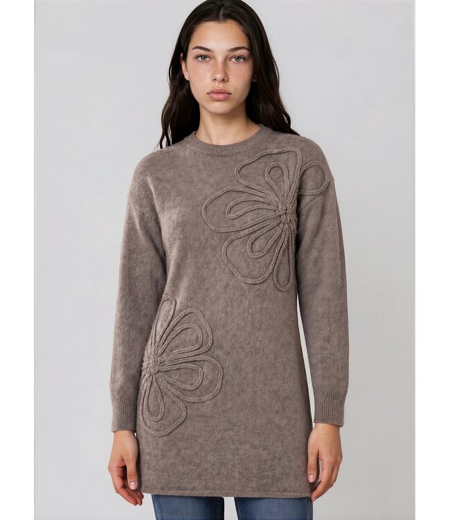 Point Zero  Knit Long Dress 3D Floral Dress Taupe
