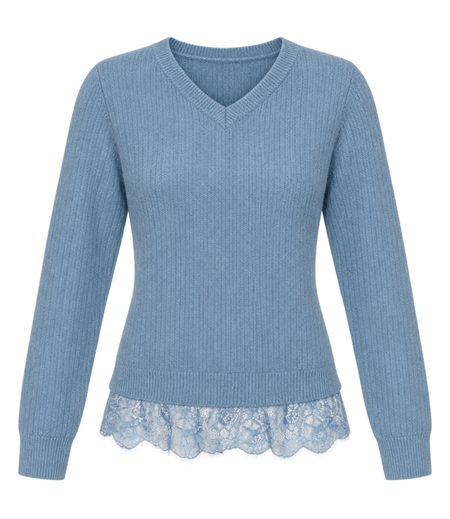 Point Zero Rib Knit Lace Trim Sweater