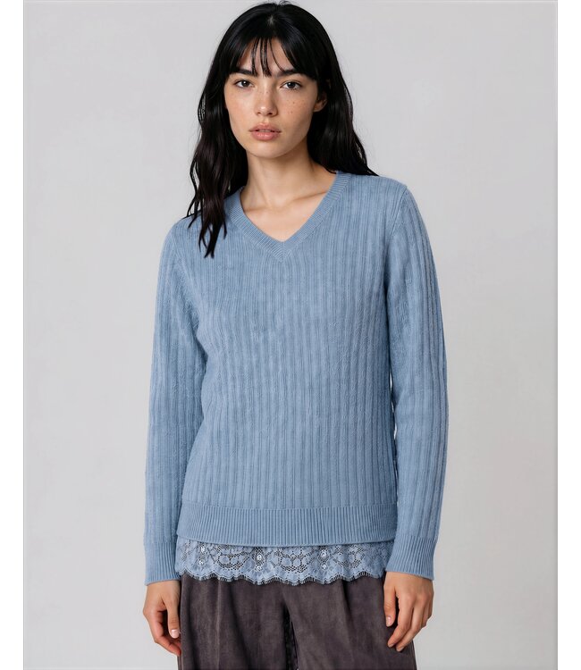 Point Zero Rib Knit Lace Trim Sweater