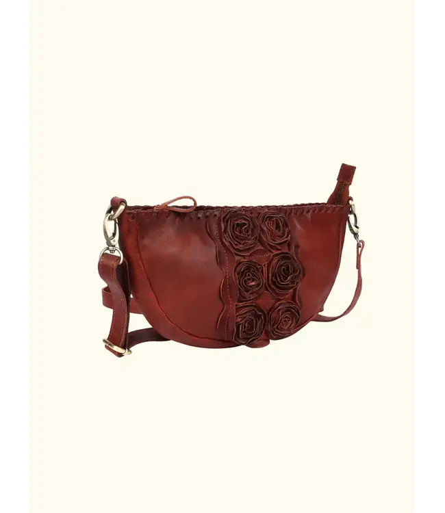 020-Sluce Washed Genuine Leather Bag with Rose Detail