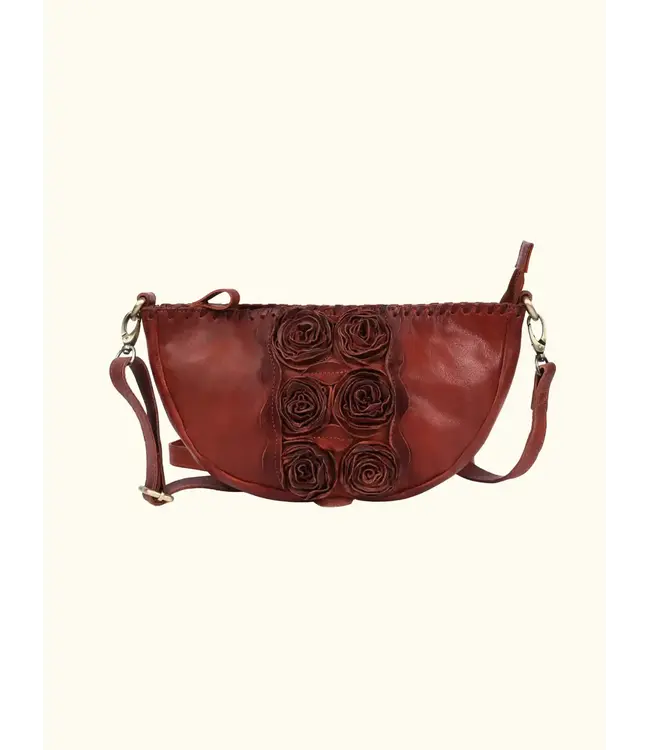 020-Sluce Washed Genuine Leather Bag with Rose Detail