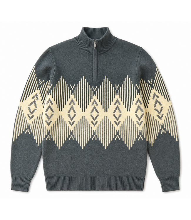 Point Zero Jacquard Knit Mock Zip Collar Sweater